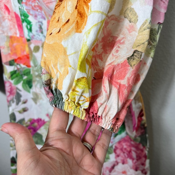 EUC Vince Camuto Linen Aline Dress Floral Print Dress in Ivory and Pastels, Sz 6 - Picture 13 of 16